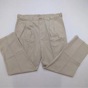 Harbor Bay Mens 44x32 NWT Big & Tall Pleated Chino Pants Waist Relaxer Khaki